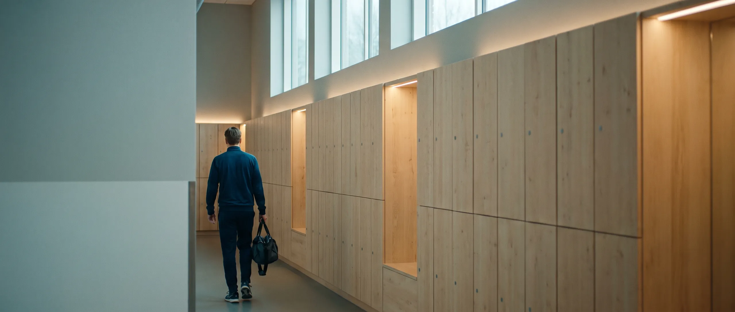 A wall of lockers in a sports hall