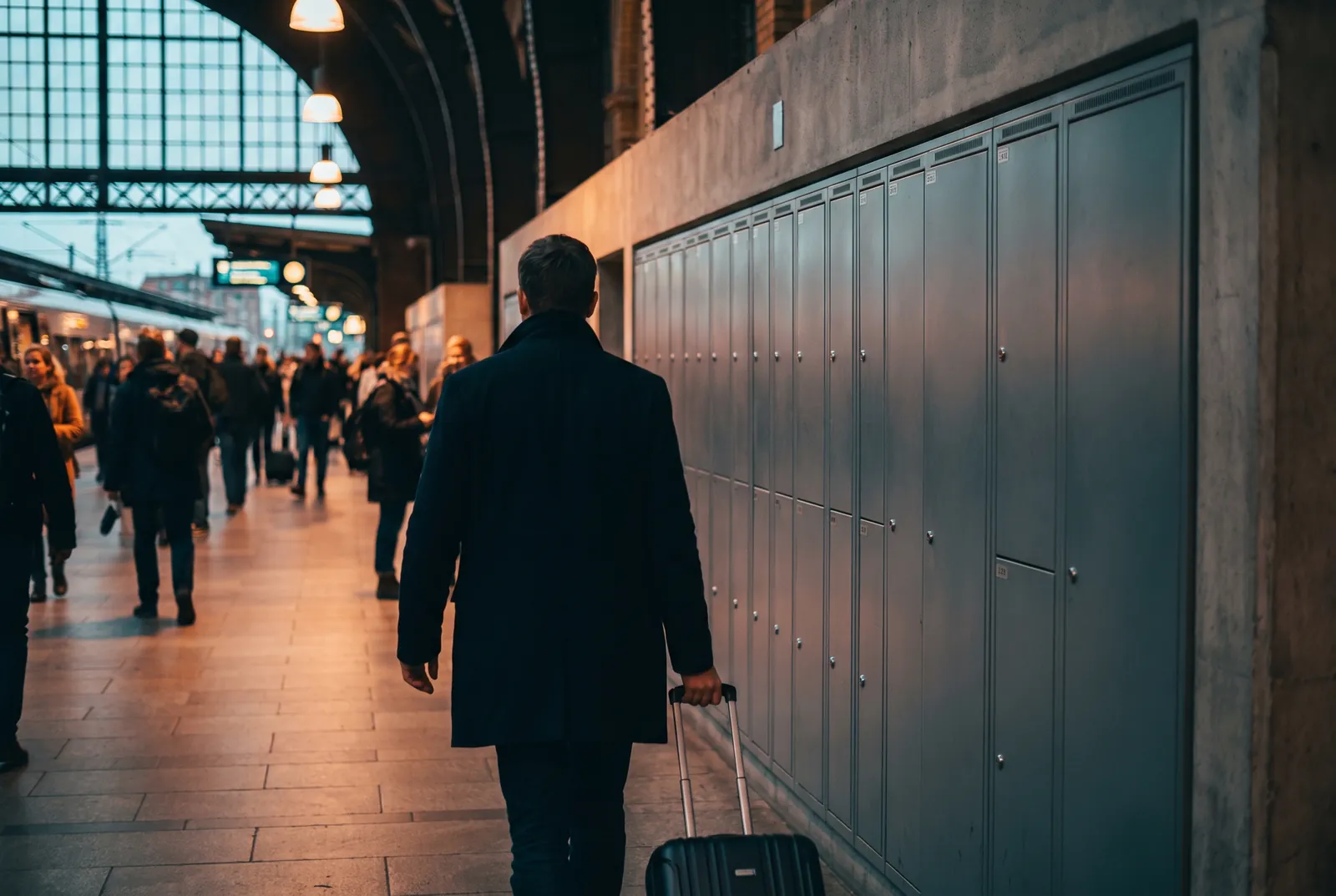 Storage lockers in a train station