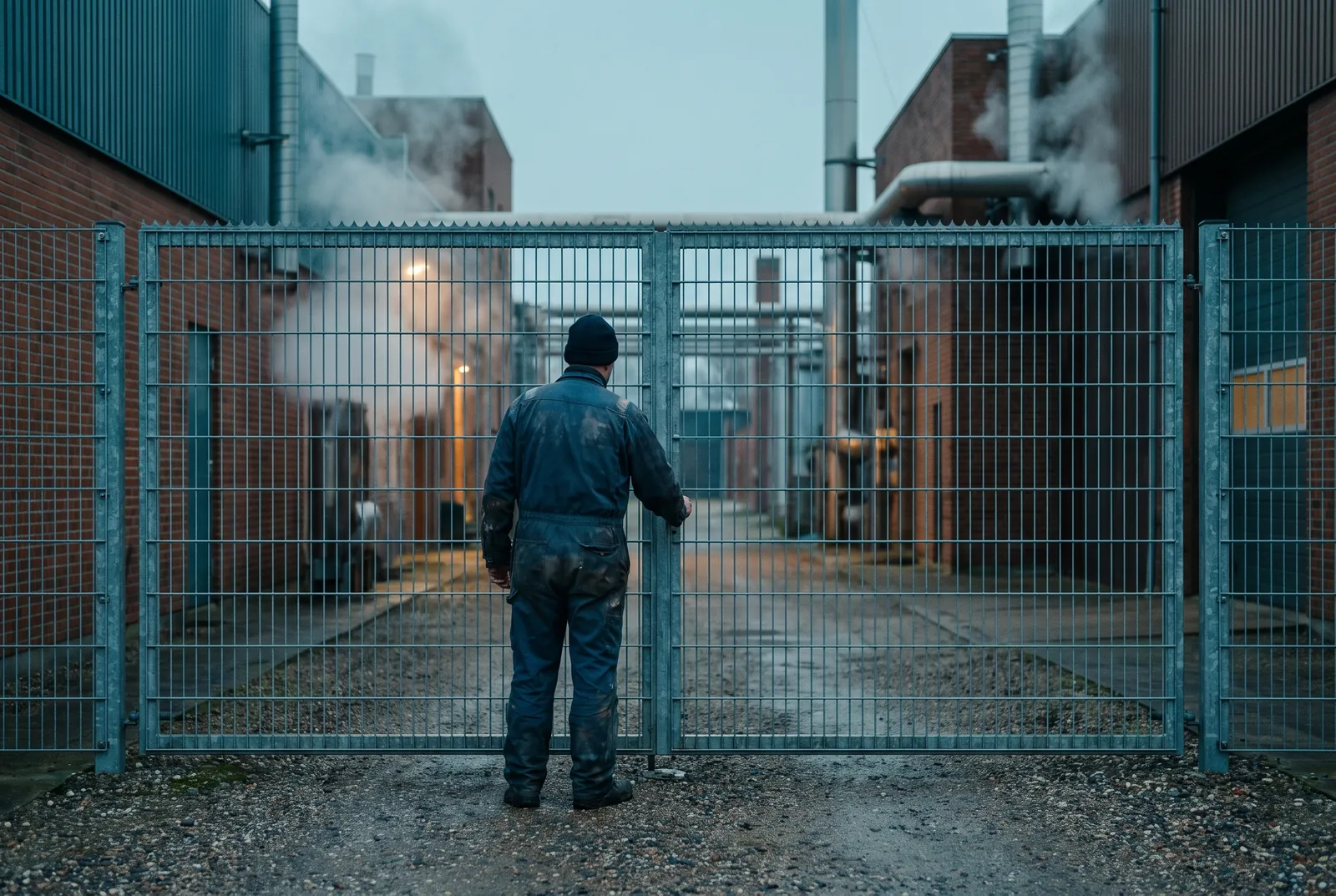A technician at the gate of a district-heating plant