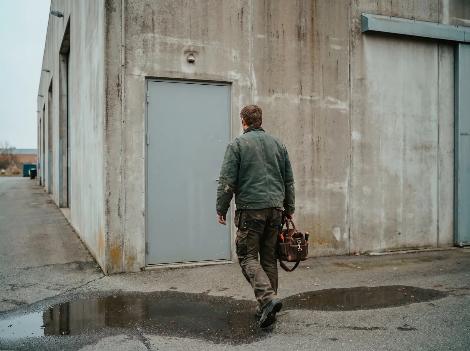 A contractor arriving at a service door